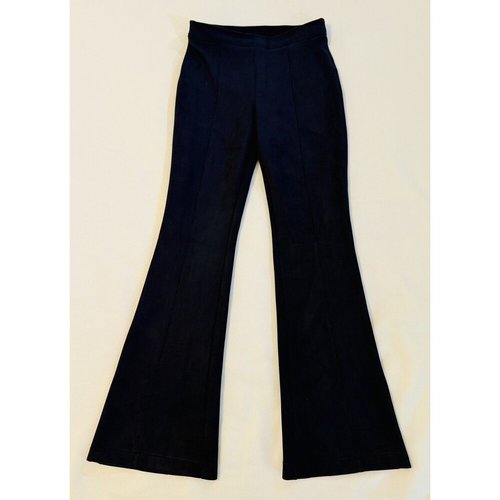 Spanx Faux Suede Flare Pants Womens Large Navy Blue Wide Leg Pull On Trousers